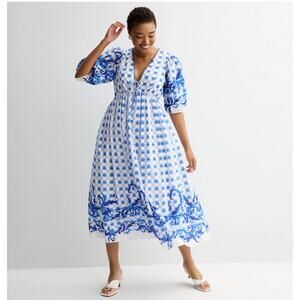 Farmers Market V-Neck A-Line Blue Floral Print-Size L